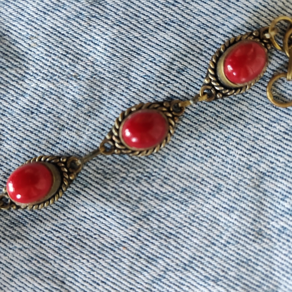 Brass and Coral Bracelet